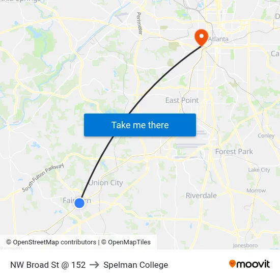 NW Broad St @ 152 to Spelman College map