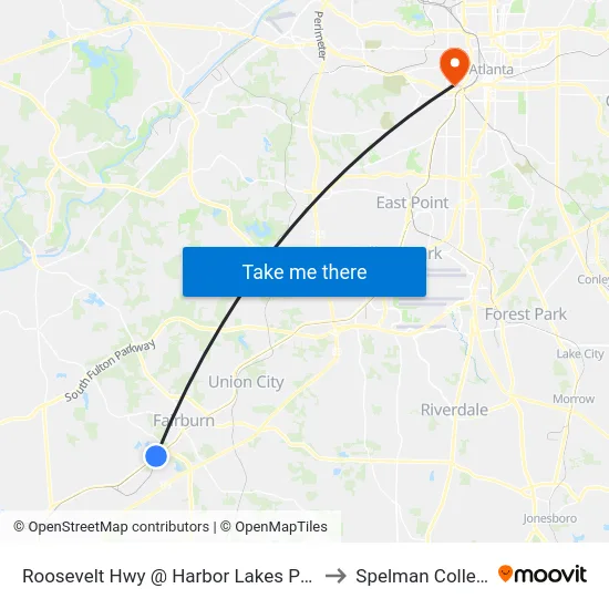 Roosevelt Hwy @ Harbor Lakes Pkwy to Spelman College map
