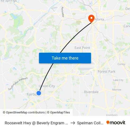 Roosevelt Hwy @ Beverly Engram Pkwy to Spelman College map