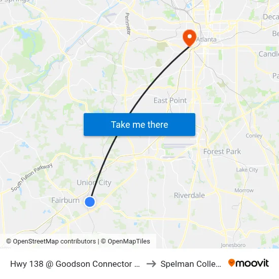 Hwy 138 @ Goodson Connector Rd to Spelman College map