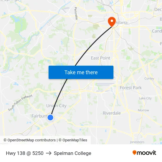 Hwy 138 @ 5250 to Spelman College map
