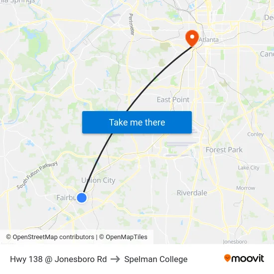 Hwy 138 @ Jonesboro Rd to Spelman College map
