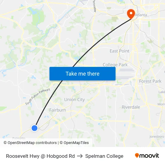 Roosevelt Hwy @ Hobgood Rd to Spelman College map