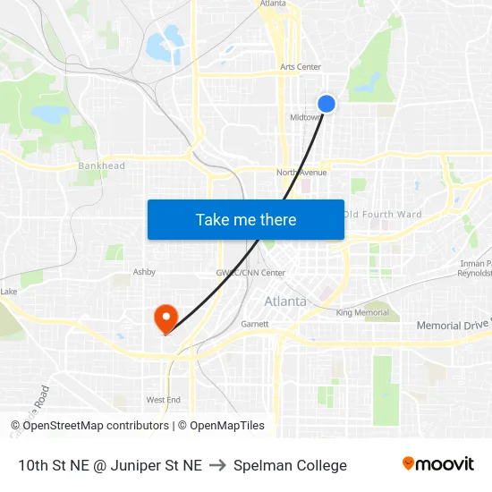 10th St NE @ Juniper St NE to Spelman College map