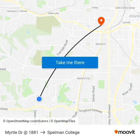 Myrtle Dr @ 1881 to Spelman College map