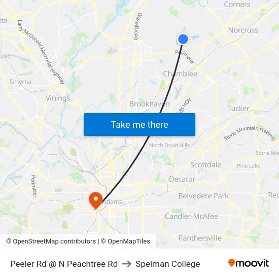 Peeler Rd @ N Peachtree Rd to Spelman College map