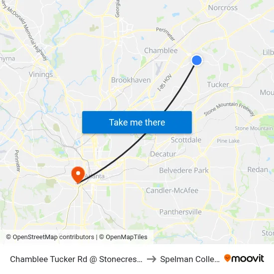 Chamblee Tucker Rd @ Stonecrest Ct to Spelman College map