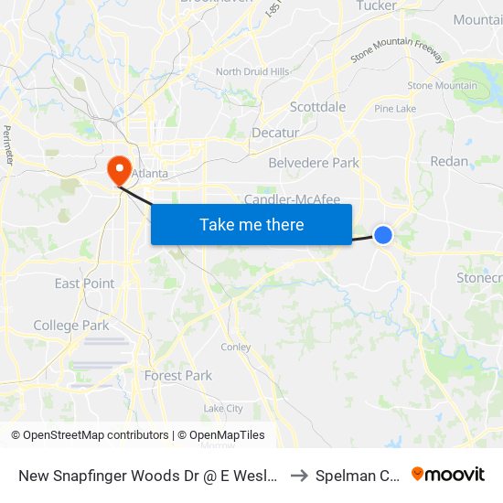 New Snapfinger Woods Dr @ E Wesley Chapel Way to Spelman College map