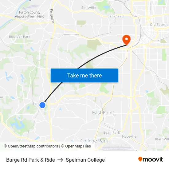 Barge Rd Park & Ride to Spelman College map