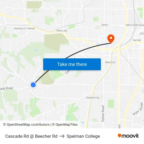 Cascade Rd @ Beecher Rd to Spelman College map