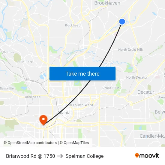 Briarwood Rd @ 1750 to Spelman College map