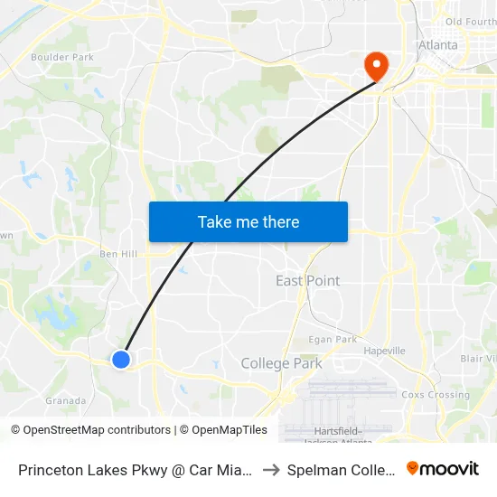 Princeton Lakes Pkwy @ Car Mia Dr to Spelman College map