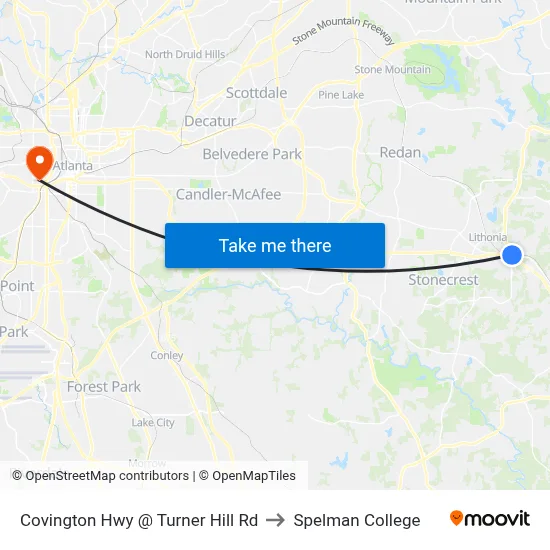 Covington Hwy @ Turner Hill Rd to Spelman College map