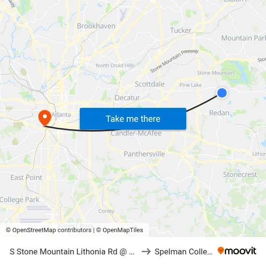 S Stone Mountain Lithonia Rd @ 490 to Spelman College map