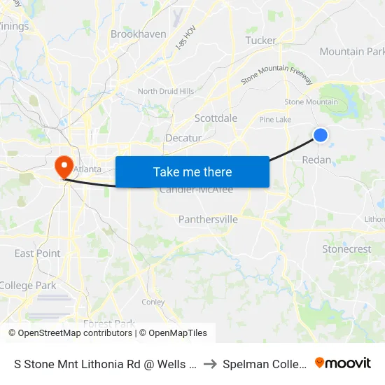 S Stone Mnt Lithonia Rd @ Wells Cir to Spelman College map