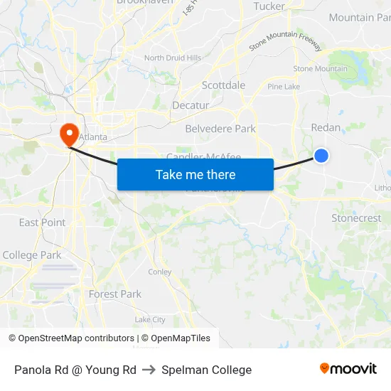 Panola Rd @ Young Rd to Spelman College map
