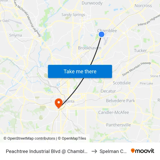 Peachtree Industrial Blvd @ Chamblee Tucker Rd to Spelman College map