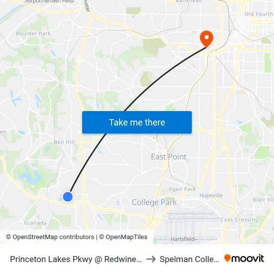 Princeton Lakes Pkwy @ Redwine Rd to Spelman College map