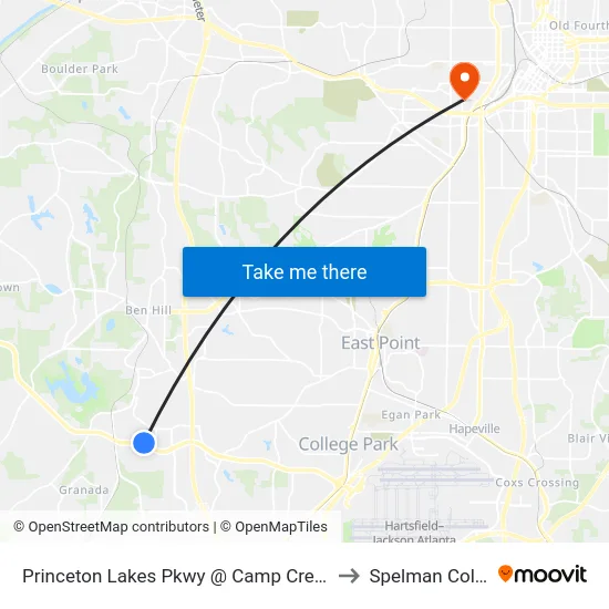 Princeton Lakes Pkwy @ Camp Creek Pkwy to Spelman College map
