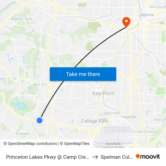 Princeton Lakes Pkwy @ Camp Creek Pkwy to Spelman College map