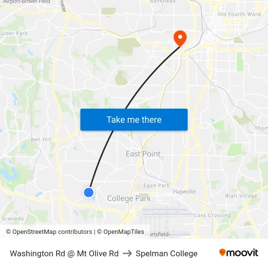 Washington Rd @ Mt Olive Rd to Spelman College map
