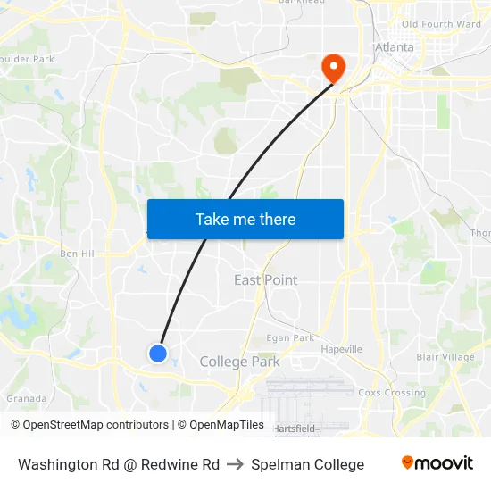 Washington Rd @ Redwine Rd to Spelman College map