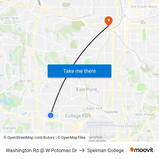 Washington Rd @ W Potomac Dr to Spelman College map