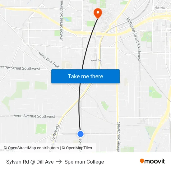 Sylvan Rd @ Dill Ave to Spelman College map