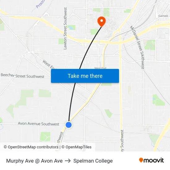 Murphy Ave @ Avon Ave to Spelman College map