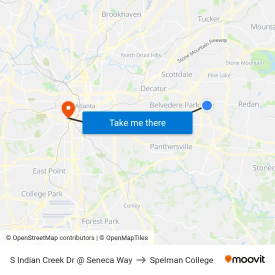 S Indian Creek Dr @ Seneca Way to Spelman College map
