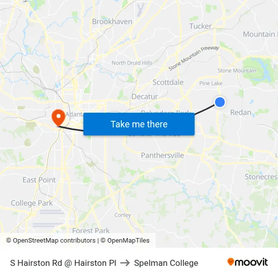 S Hairston Rd @ Hairston Pl to Spelman College map
