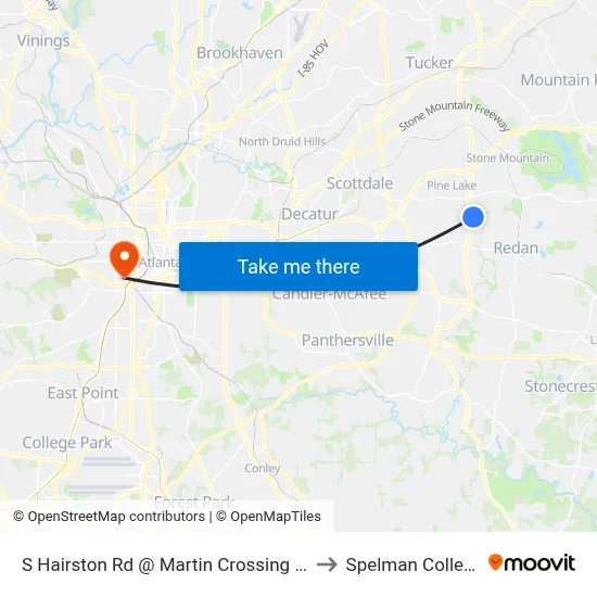 S Hairston Rd @ Martin Crossing Rd to Spelman College map