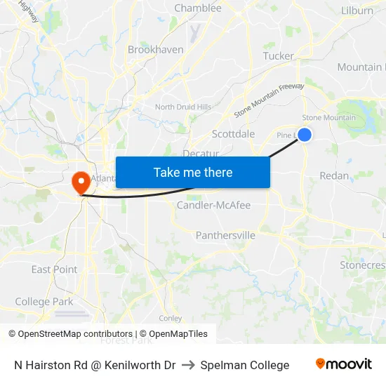 N Hairston Rd @ Kenilworth Dr to Spelman College map