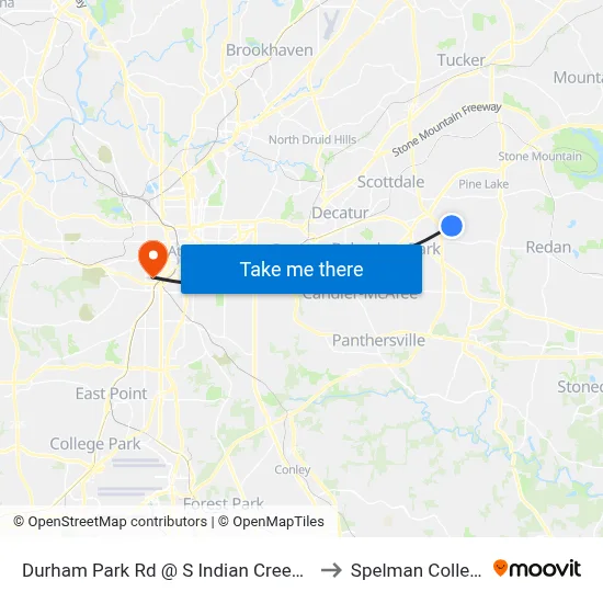 Durham Park Rd @ S Indian Creek Dr to Spelman College map