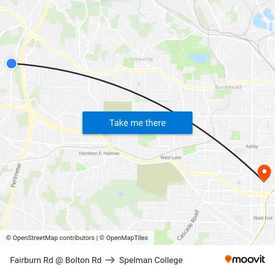 Fairburn Rd @ Bolton Rd to Spelman College map