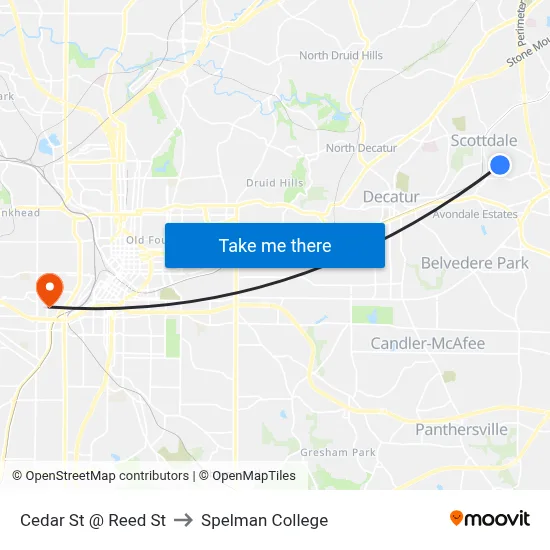Cedar St @ Reed St to Spelman College map