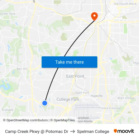 Camp Creek Pkwy @ Potomac Dr to Spelman College map