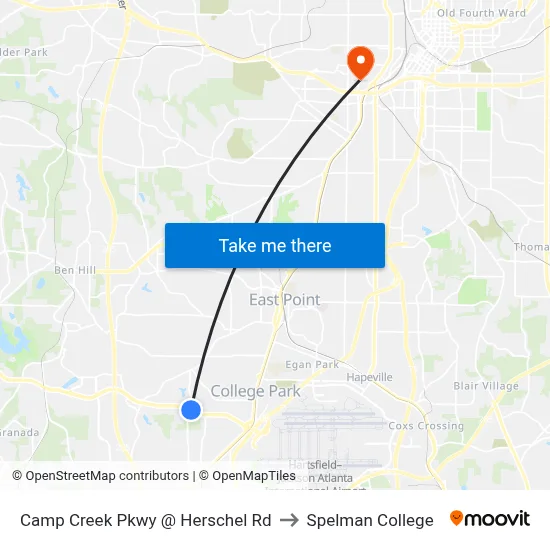 Camp Creek Pkwy @ Herschel Rd to Spelman College map