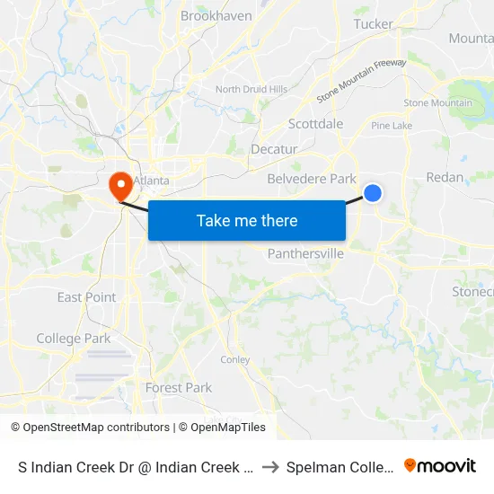 S Indian Creek Dr @ Indian Creek Cir to Spelman College map