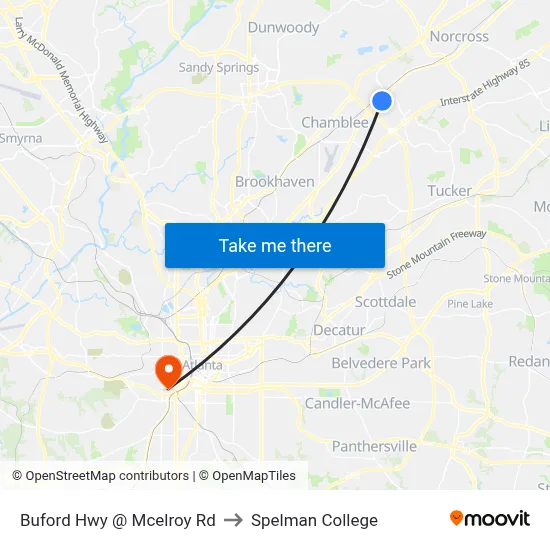 Buford Hwy @ Mcelroy Rd to Spelman College map