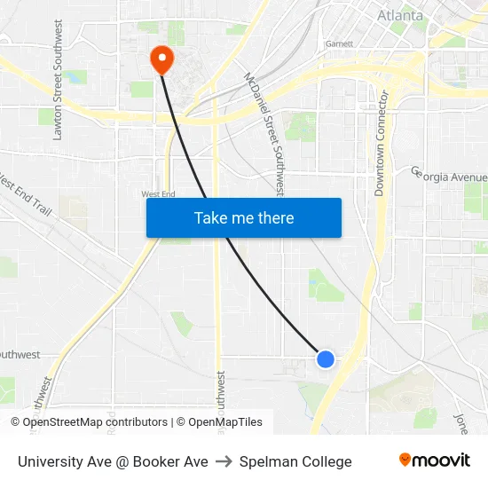 University Ave @ Booker Ave to Spelman College map