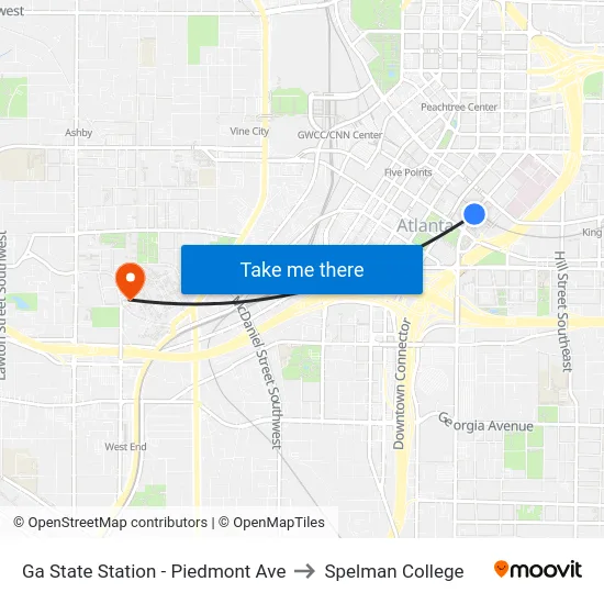 Ga State Station - Piedmont Ave to Spelman College map