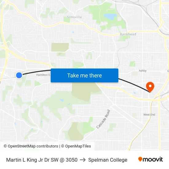 Martin L King Jr Dr SW @ 3050 to Spelman College map