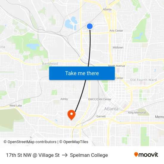 17th St NW @ Village St to Spelman College map