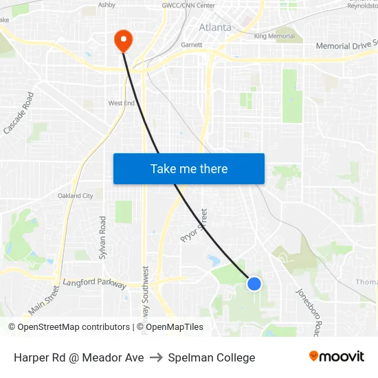 Harper Rd @ Meador Ave to Spelman College map
