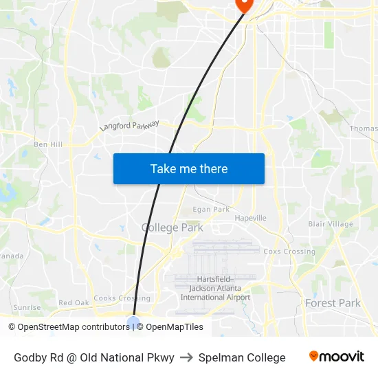 Godby Rd @ Old National Pkwy to Spelman College map