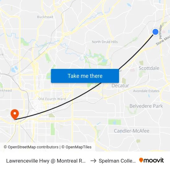 Lawrenceville Hwy @ Montreal Rd W to Spelman College map