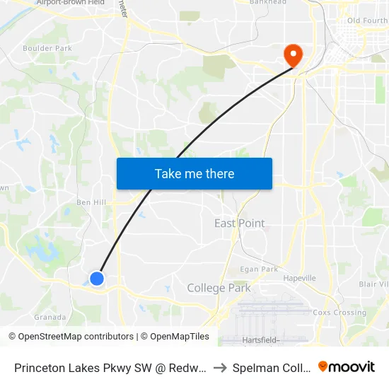 Princeton Lakes Pkwy SW @ Redwine Rd to Spelman College map