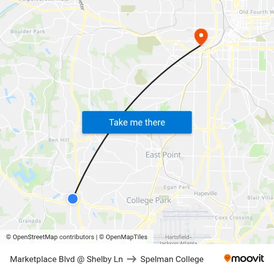 Marketplace Blvd @ Shelby Ln to Spelman College map