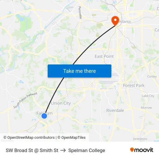 SW Broad St @ Smith St to Spelman College map